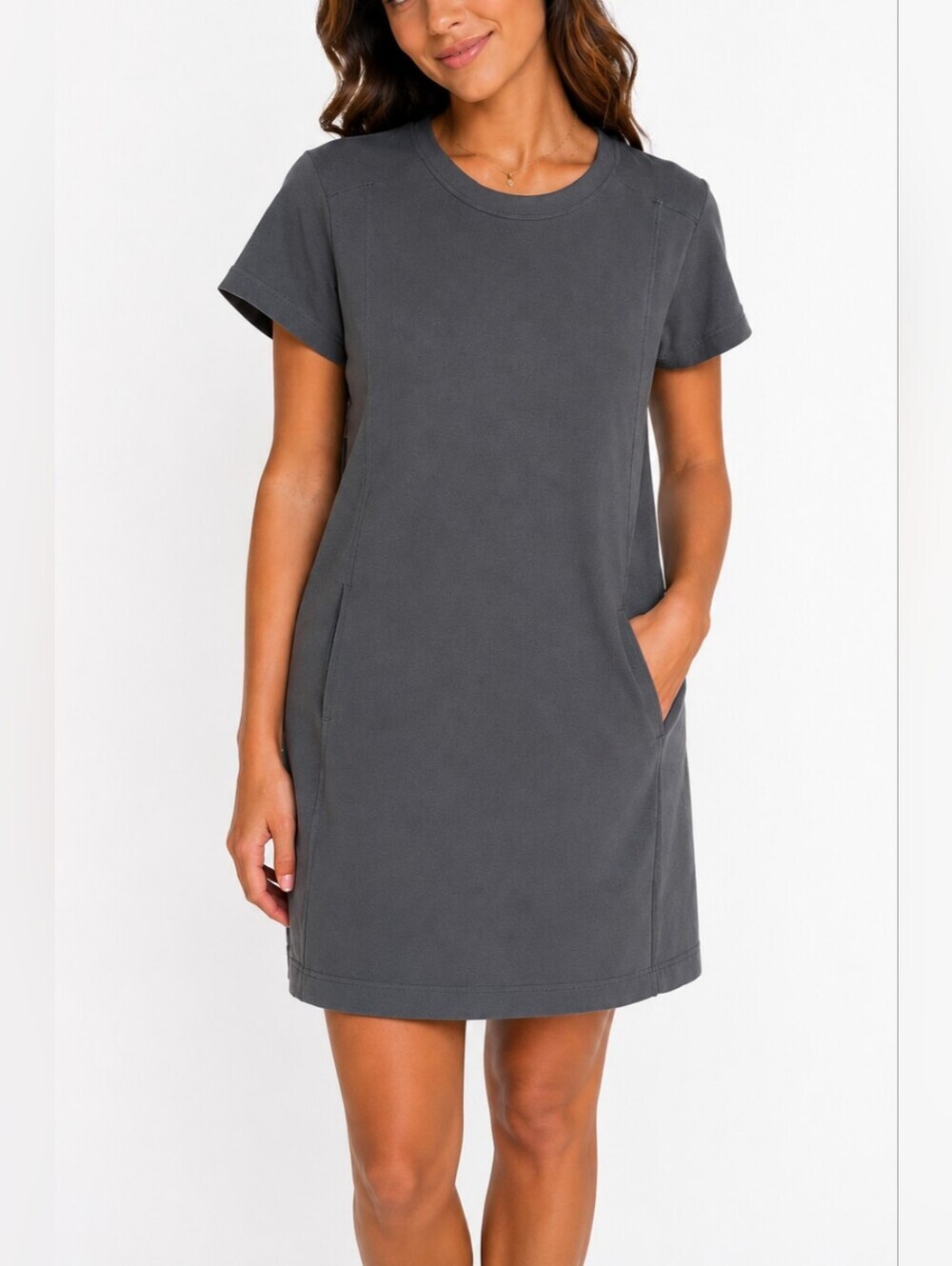 Lou & Grey Mini Pocket T-Shirt Casual Soft Knit Shift Dress Gray Size Small